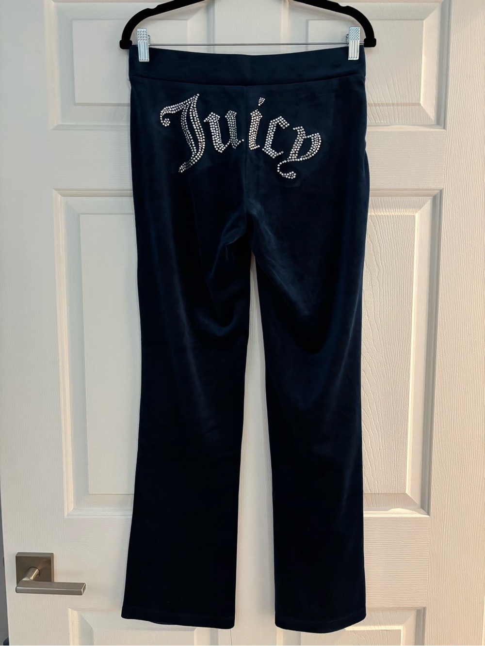Vintage look Y2K JUICY rhinestone-on-butt blue velour yoga pants $120 - Medium